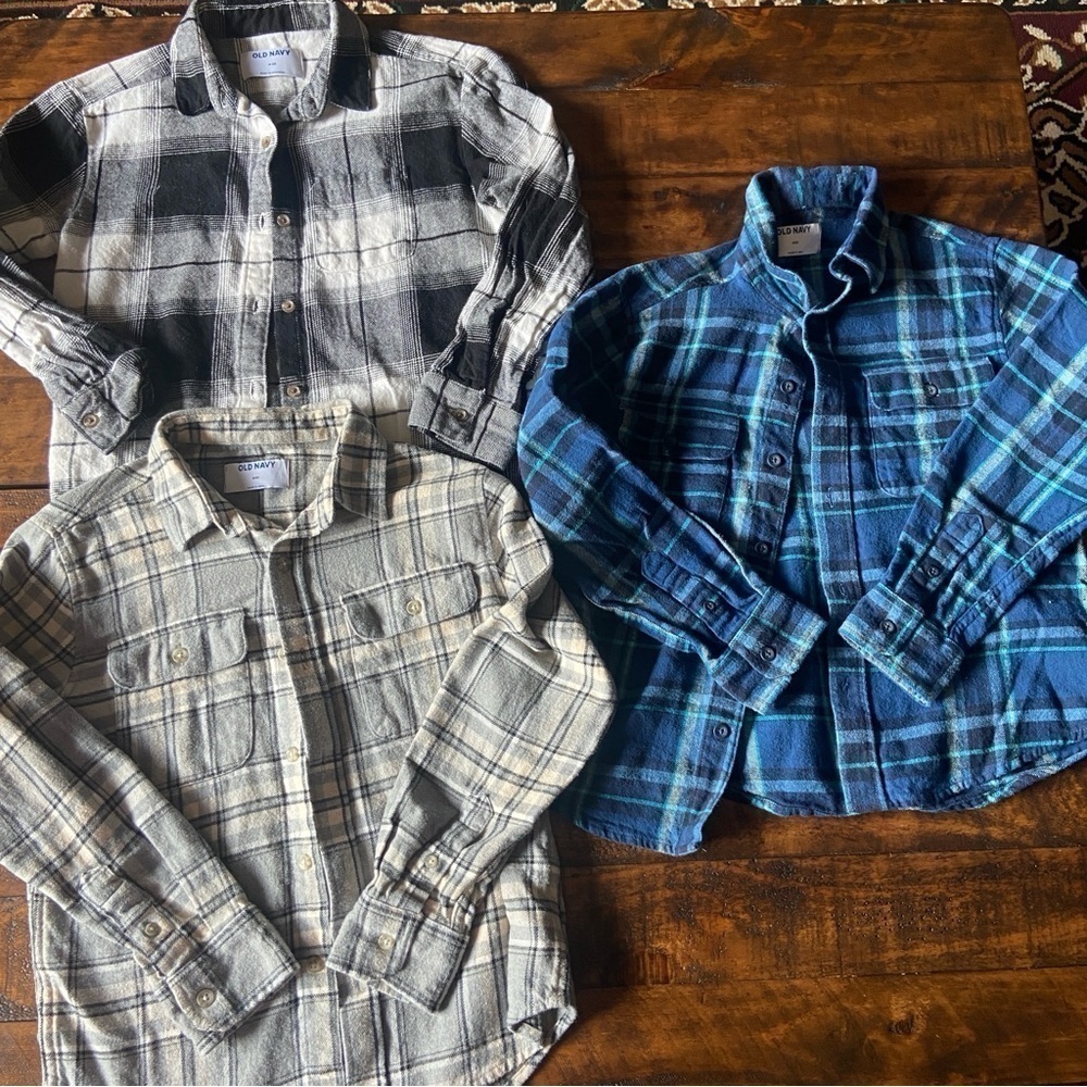 Old Navy Kids Plaid Button Down Shirts - Black, Blue, Gray